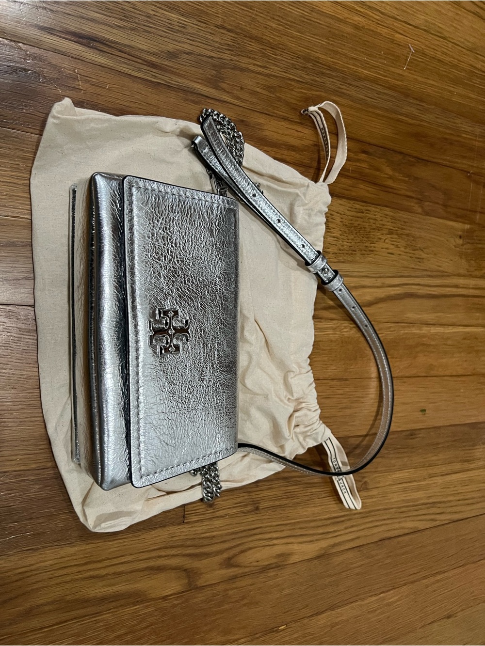 Tory Burch Silver Metallic Leather Crossbody